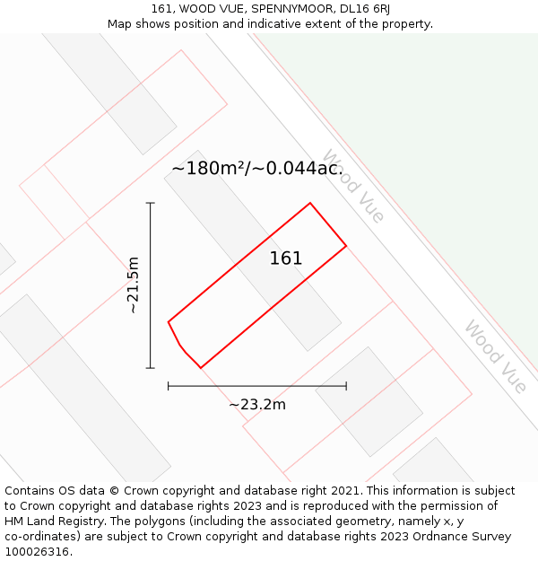 161, WOOD VUE, SPENNYMOOR, DL16 6RJ: Plot and title map