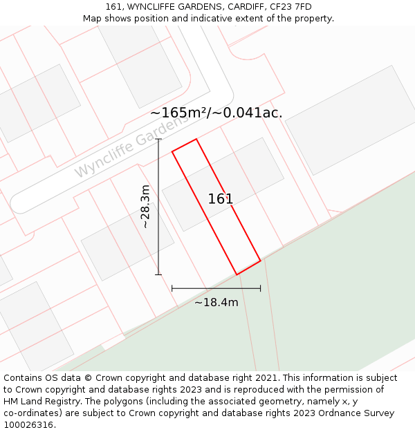 161, WYNCLIFFE GARDENS, CARDIFF, CF23 7FD: Plot and title map