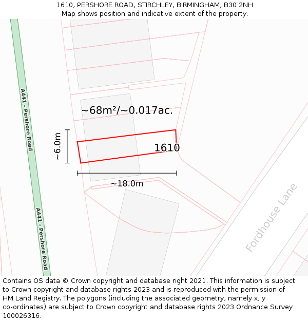 1610, PERSHORE ROAD, STIRCHLEY, BIRMINGHAM, B30 2NH: Plot and title map