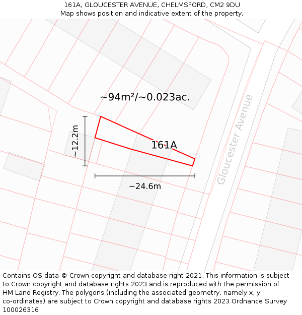 161A, GLOUCESTER AVENUE, CHELMSFORD, CM2 9DU: Plot and title map
