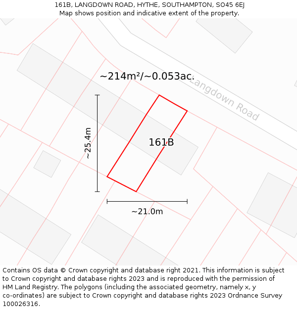 161B, LANGDOWN ROAD, HYTHE, SOUTHAMPTON, SO45 6EJ: Plot and title map
