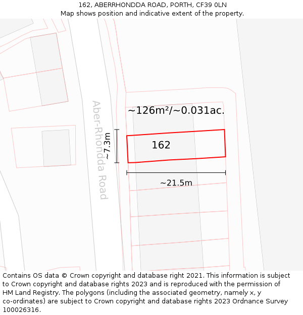 162, ABERRHONDDA ROAD, PORTH, CF39 0LN: Plot and title map