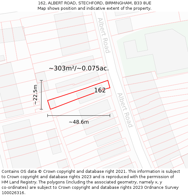 162, ALBERT ROAD, STECHFORD, BIRMINGHAM, B33 8UE: Plot and title map