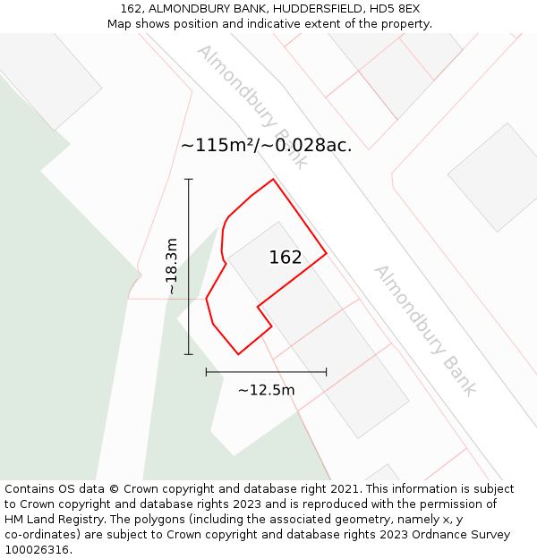 162, ALMONDBURY BANK, HUDDERSFIELD, HD5 8EX: Plot and title map
