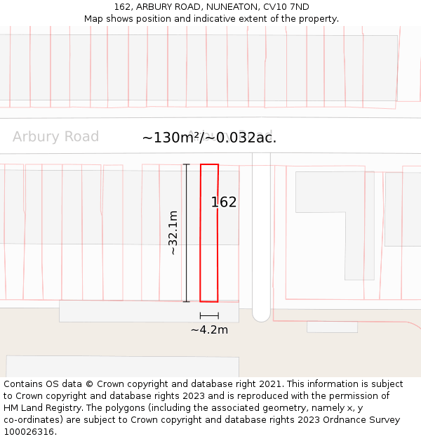 162, ARBURY ROAD, NUNEATON, CV10 7ND: Plot and title map