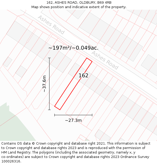 162, ASHES ROAD, OLDBURY, B69 4RB: Plot and title map