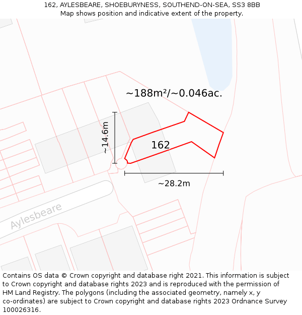 162, AYLESBEARE, SHOEBURYNESS, SOUTHEND-ON-SEA, SS3 8BB: Plot and title map