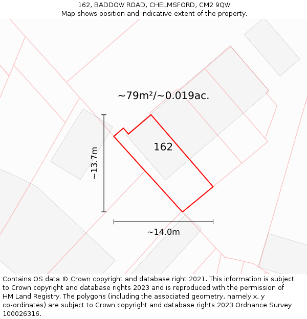 162, BADDOW ROAD, CHELMSFORD, CM2 9QW: Plot and title map