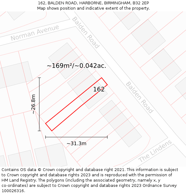 162, BALDEN ROAD, HARBORNE, BIRMINGHAM, B32 2EP: Plot and title map