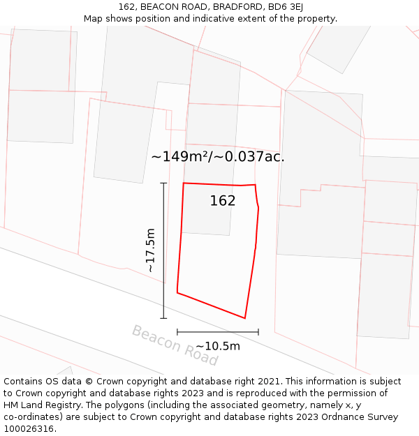 162, BEACON ROAD, BRADFORD, BD6 3EJ: Plot and title map