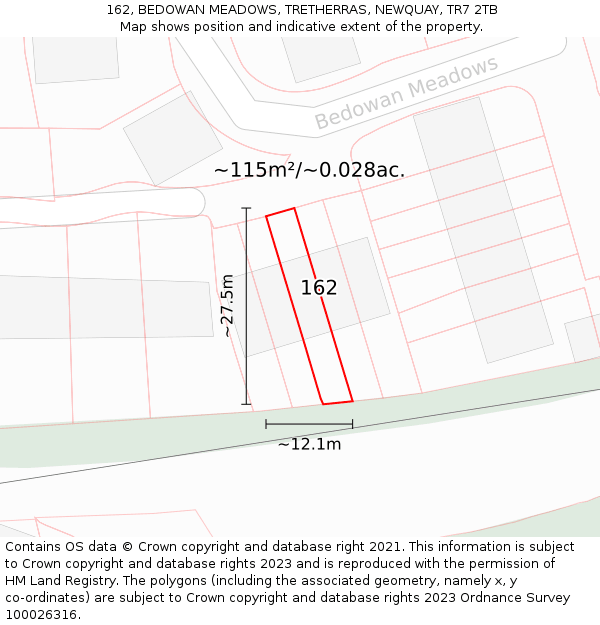 162, BEDOWAN MEADOWS, TRETHERRAS, NEWQUAY, TR7 2TB: Plot and title map
