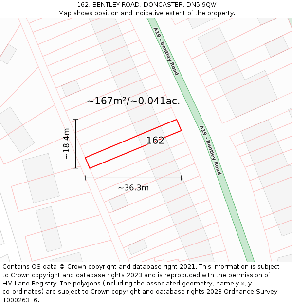162, BENTLEY ROAD, DONCASTER, DN5 9QW: Plot and title map