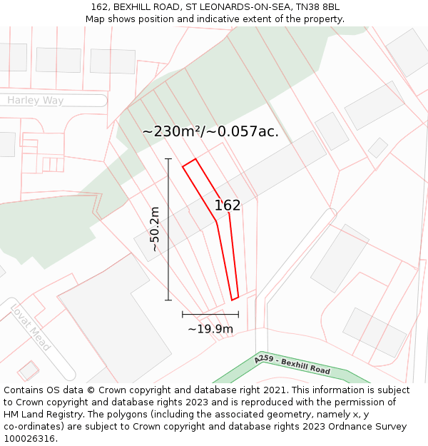 162, BEXHILL ROAD, ST LEONARDS-ON-SEA, TN38 8BL: Plot and title map
