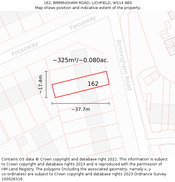 162, BIRMINGHAM ROAD, LICHFIELD, WS14 9BS: Plot and title map