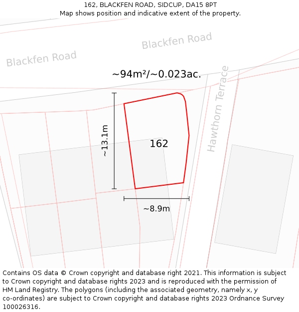 162, BLACKFEN ROAD, SIDCUP, DA15 8PT: Plot and title map
