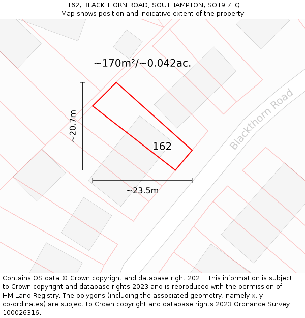 162, BLACKTHORN ROAD, SOUTHAMPTON, SO19 7LQ: Plot and title map