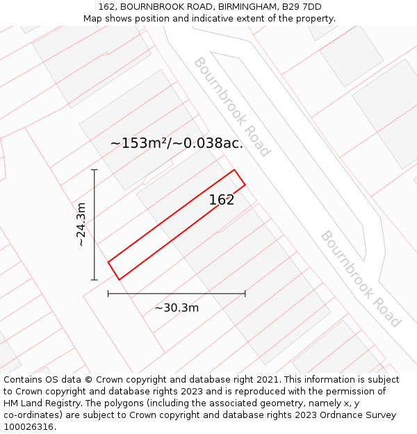 162, BOURNBROOK ROAD, BIRMINGHAM, B29 7DD: Plot and title map