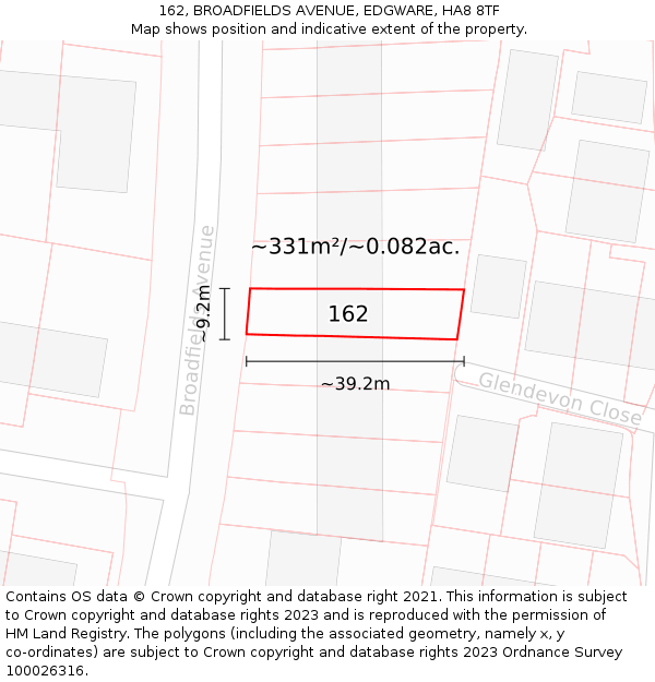 162, BROADFIELDS AVENUE, EDGWARE, HA8 8TF: Plot and title map