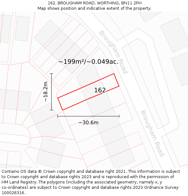 162, BROUGHAM ROAD, WORTHING, BN11 2PH: Plot and title map