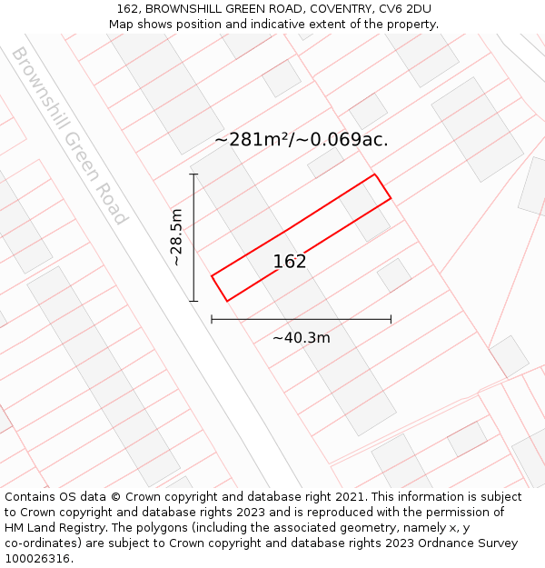 162, BROWNSHILL GREEN ROAD, COVENTRY, CV6 2DU: Plot and title map