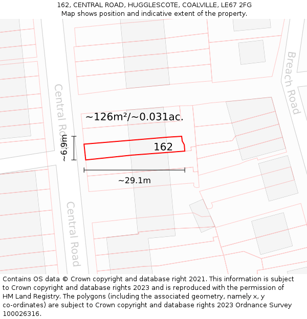 162, CENTRAL ROAD, HUGGLESCOTE, COALVILLE, LE67 2FG: Plot and title map