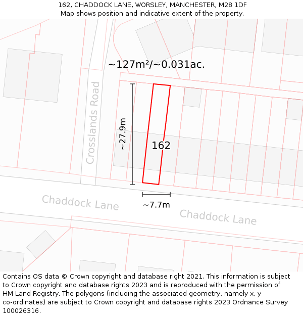 162, CHADDOCK LANE, WORSLEY, MANCHESTER, M28 1DF: Plot and title map