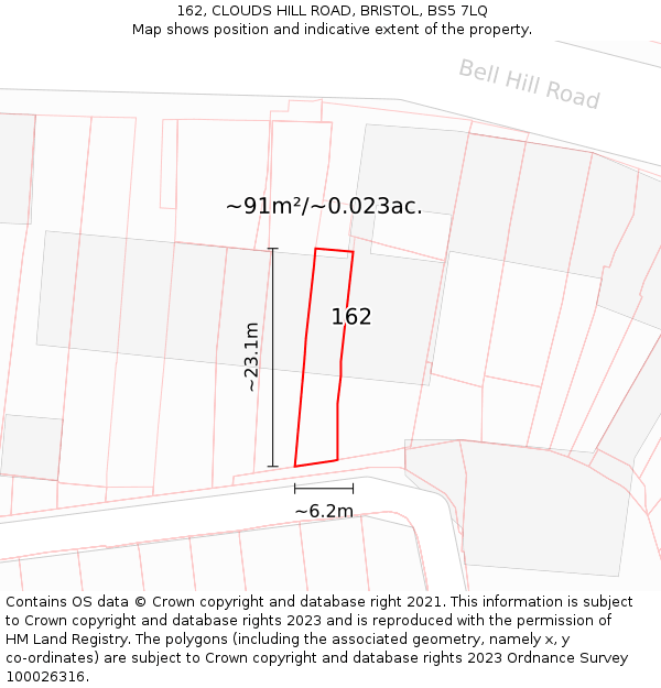 162, CLOUDS HILL ROAD, BRISTOL, BS5 7LQ: Plot and title map