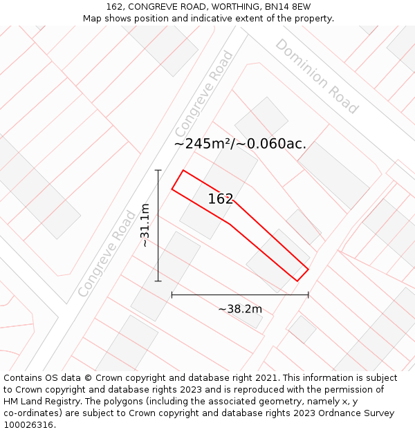 162, CONGREVE ROAD, WORTHING, BN14 8EW: Plot and title map