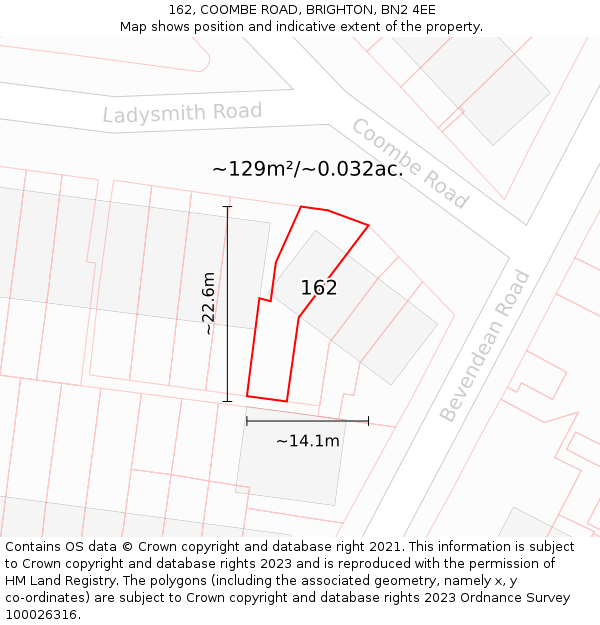 162, COOMBE ROAD, BRIGHTON, BN2 4EE: Plot and title map