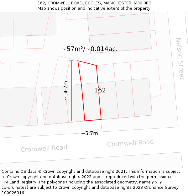 162, CROMWELL ROAD, ECCLES, MANCHESTER, M30 0RB: Plot and title map