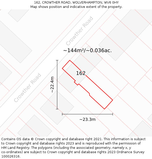 162, CROWTHER ROAD, WOLVERHAMPTON, WV6 0HY: Plot and title map