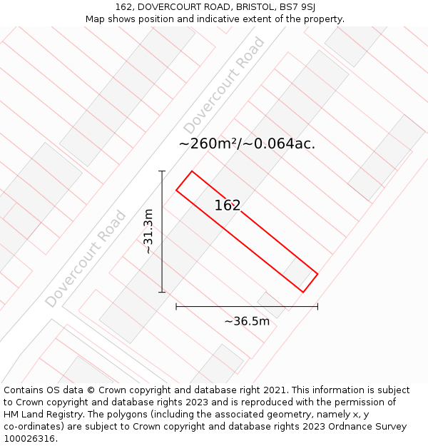 162, DOVERCOURT ROAD, BRISTOL, BS7 9SJ: Plot and title map