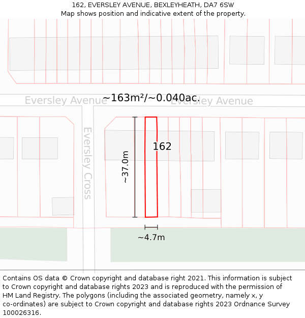 162, EVERSLEY AVENUE, BEXLEYHEATH, DA7 6SW: Plot and title map