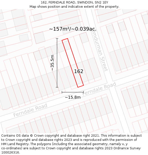 162, FERNDALE ROAD, SWINDON, SN2 1EY: Plot and title map