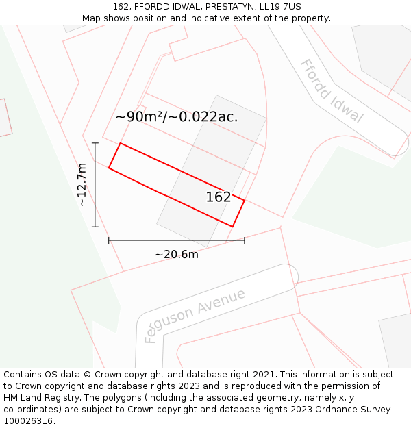 162, FFORDD IDWAL, PRESTATYN, LL19 7US: Plot and title map
