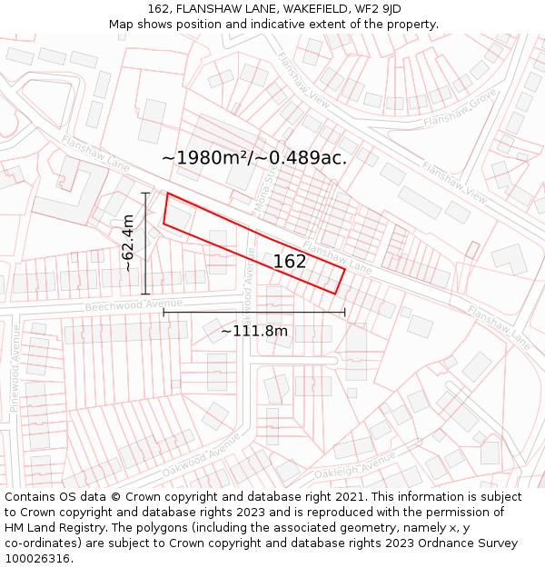 162, FLANSHAW LANE, WAKEFIELD, WF2 9JD: Plot and title map
