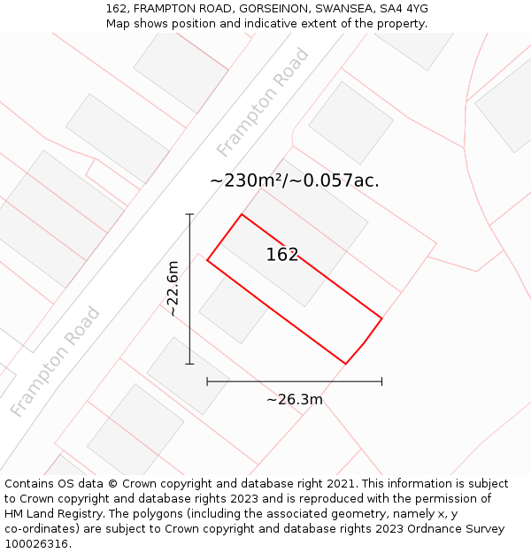 162, FRAMPTON ROAD, GORSEINON, SWANSEA, SA4 4YG: Plot and title map