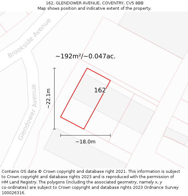 162, GLENDOWER AVENUE, COVENTRY, CV5 8BB: Plot and title map