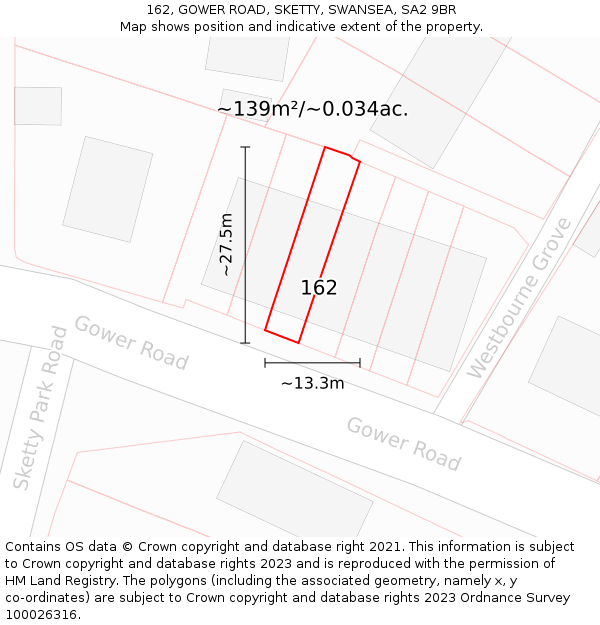 162, GOWER ROAD, SKETTY, SWANSEA, SA2 9BR: Plot and title map