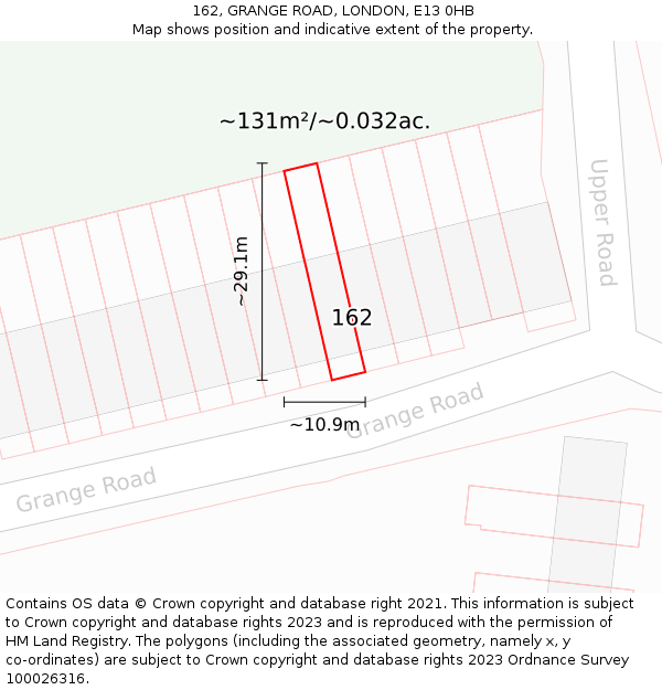 162, GRANGE ROAD, LONDON, E13 0HB: Plot and title map