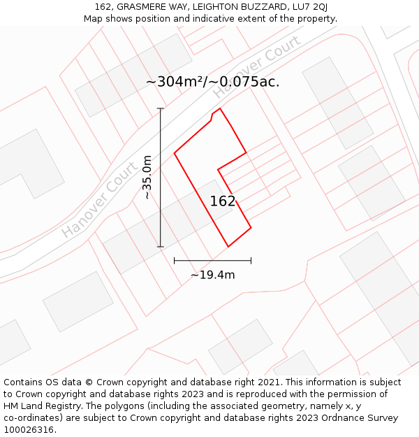 162, GRASMERE WAY, LEIGHTON BUZZARD, LU7 2QJ: Plot and title map