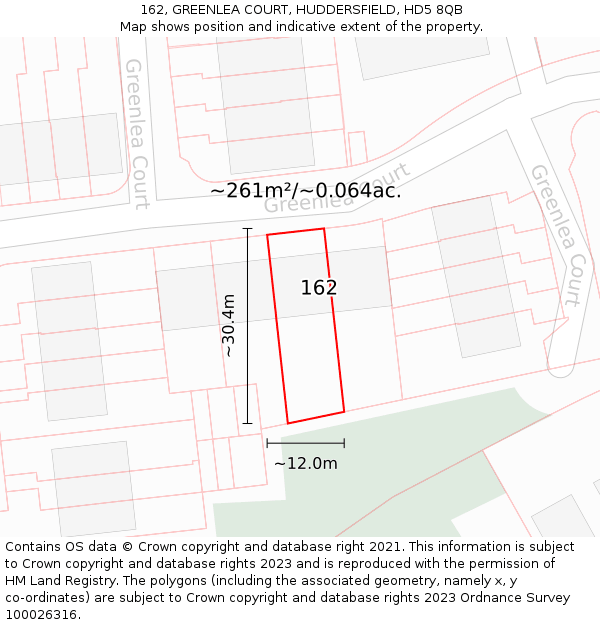 162, GREENLEA COURT, HUDDERSFIELD, HD5 8QB: Plot and title map