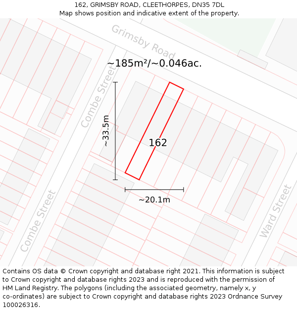 162, GRIMSBY ROAD, CLEETHORPES, DN35 7DL: Plot and title map