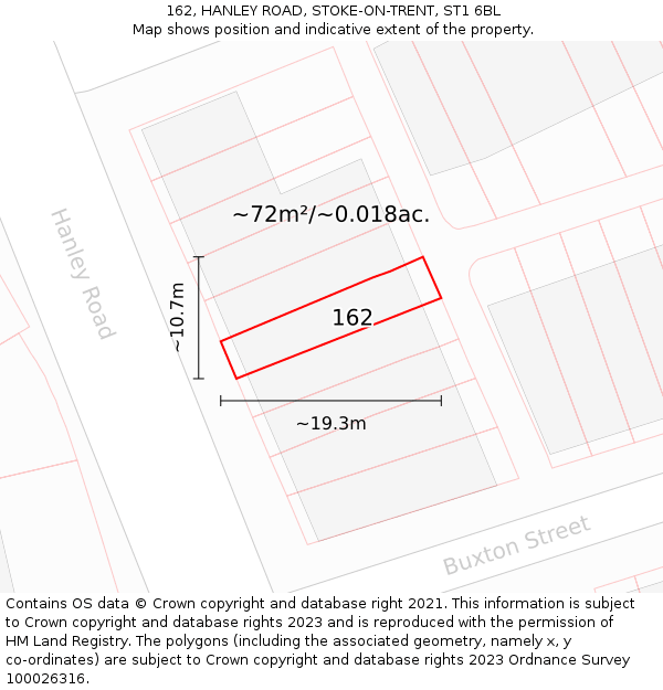 162, HANLEY ROAD, STOKE-ON-TRENT, ST1 6BL: Plot and title map