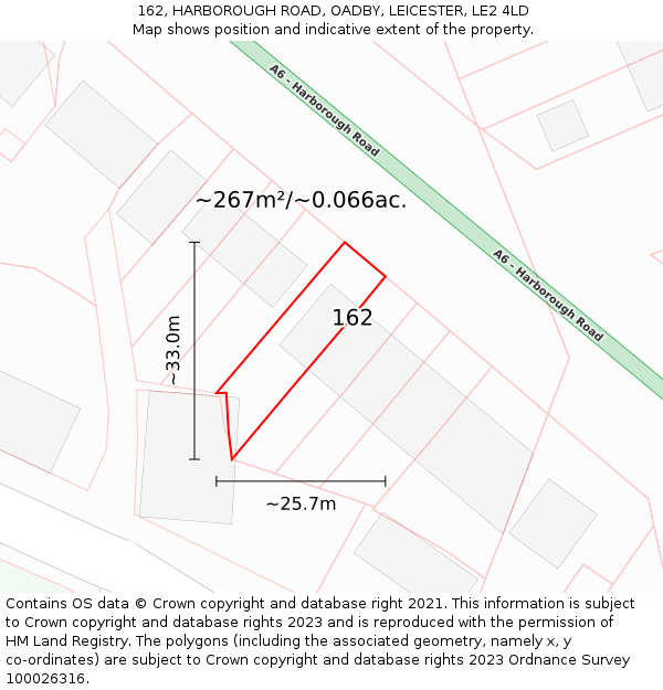 162, HARBOROUGH ROAD, OADBY, LEICESTER, LE2 4LD: Plot and title map