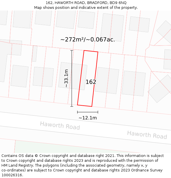 162, HAWORTH ROAD, BRADFORD, BD9 6NQ: Plot and title map