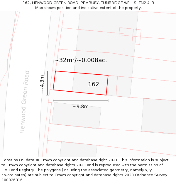 162, HENWOOD GREEN ROAD, PEMBURY, TUNBRIDGE WELLS, TN2 4LR: Plot and title map