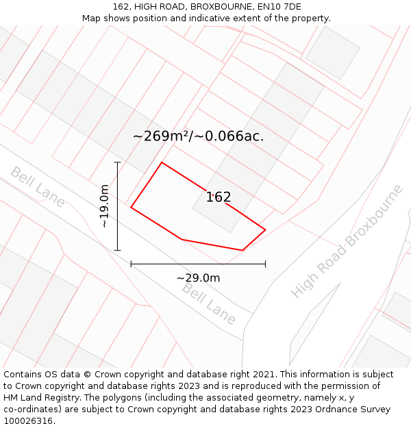 162, HIGH ROAD, BROXBOURNE, EN10 7DE: Plot and title map