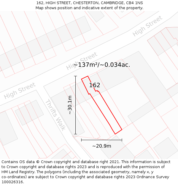 162, HIGH STREET, CHESTERTON, CAMBRIDGE, CB4 1NS: Plot and title map