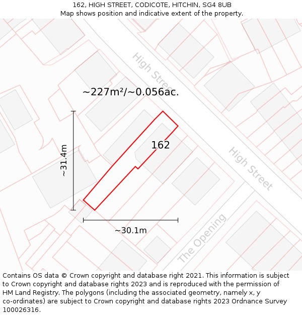 162, HIGH STREET, CODICOTE, HITCHIN, SG4 8UB: Plot and title map